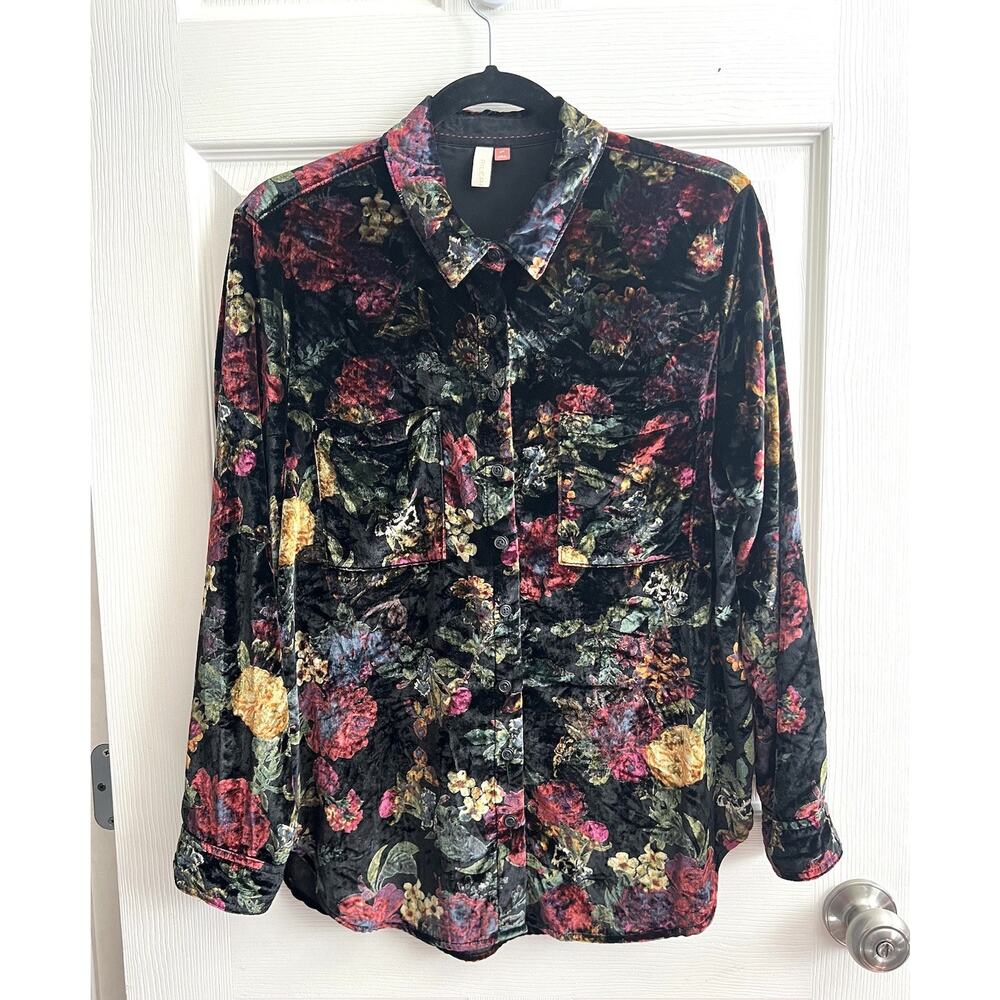 Pilcro Multicolor Floral Velvet Blouse